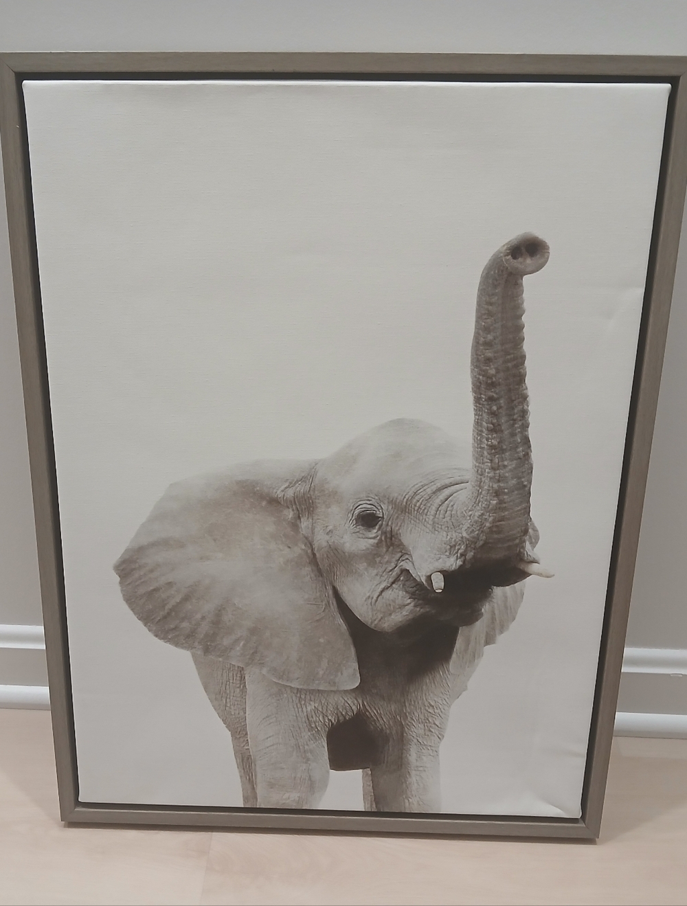 Framed Canvas Nursery Room Grey Elephant Painting 18in x 24in Amy Peterson